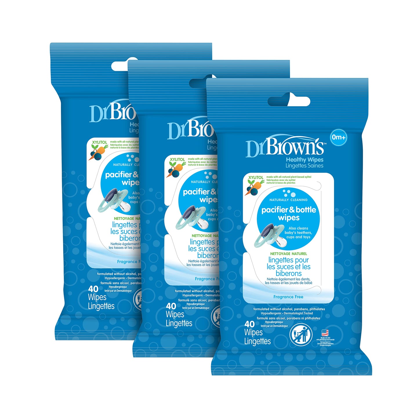 Dr. Brown'S Bottle And Pacifier Healthy Wipes, Naturally Cleaning For Bottles And Baby Items, 40 Count, 3 Pack