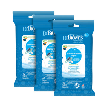 Dr. Brown'S Bottle And Pacifier Healthy Wipes, Naturally Cleaning For Bottles And Baby Items, 40 Count, 3 Pack