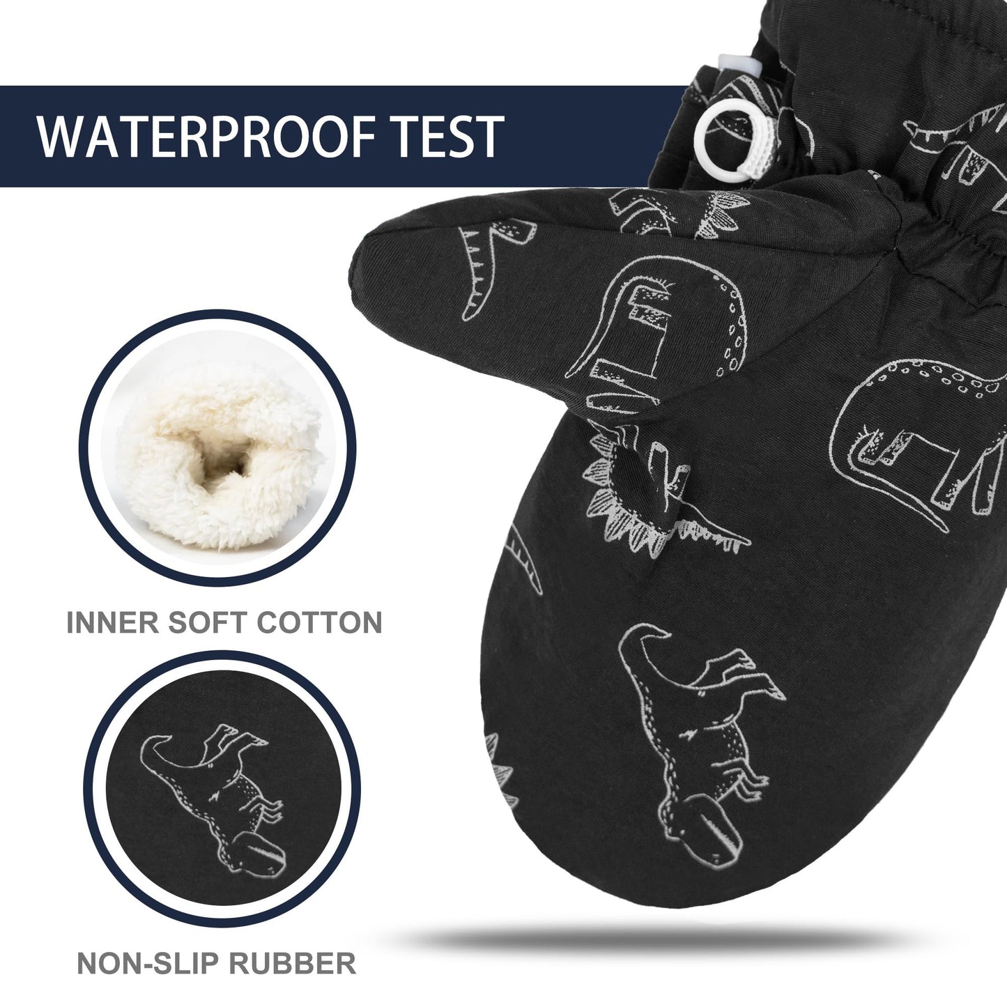 Fynnsure Toddler Mittnes Lined Fleece Snow Gloves For Boys Girls Winter Kids Gloves Baby Mittens Black & Gray 1-2 Years