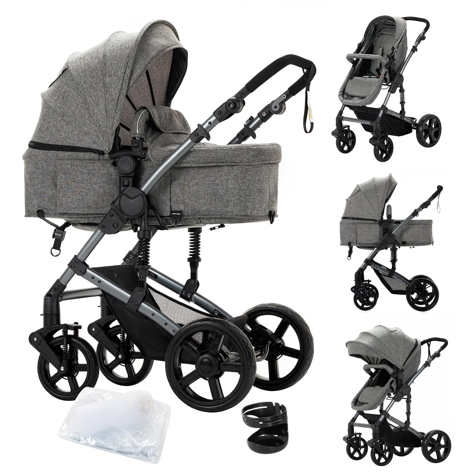 2 in 1 Baby Stroller Reversible Portable Standard Baby Stroller Convertible Pushchair Infant Buggy Baby Carriage Foldable High L