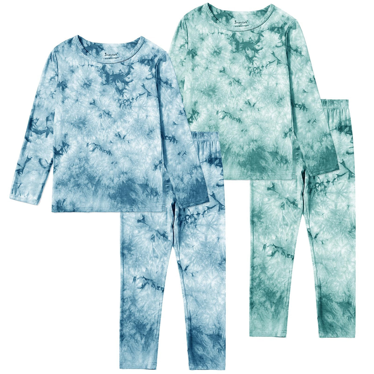 Jimonda Kids Toddler Soft Rayon From Bamboo Pajamas Long Sleeve Boys Girls Sleepwear Outdoor 4pcs Set Tops&Pants Tie Dye Pj, Blu