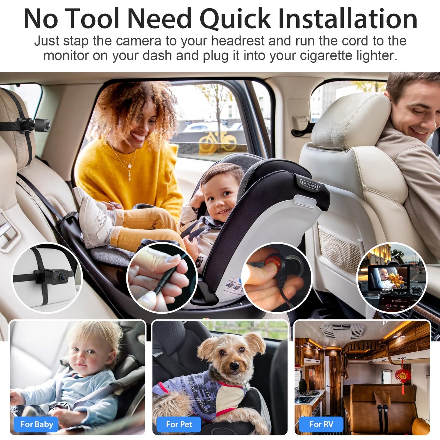 Itomoro Baby Car Camera, 7'' Hd 1080P Car Camera For Baby Display, Infrared Night Vision Function Car Baby Camera With 150 Wide
