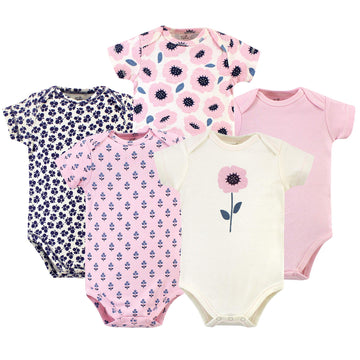 Touched By Nature Unisex Baby Organic Cotton Bodysuits, Blossoms, 0-3 Months