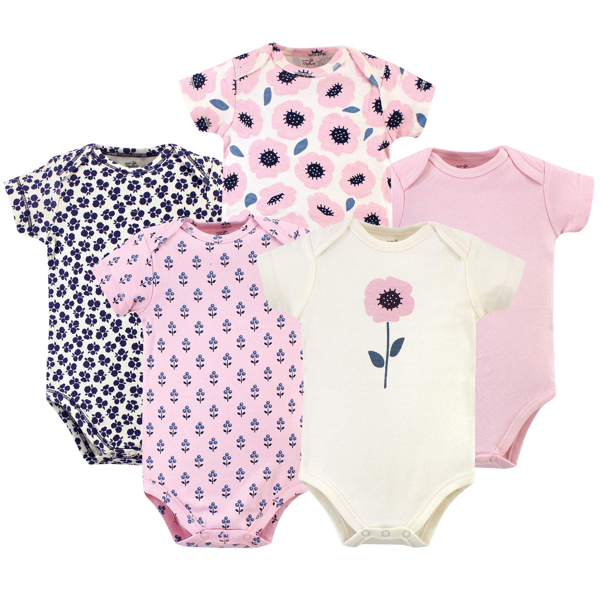 Touched By Nature Unisex Baby Organic Cotton Bodysuits, Blossoms, 18-24 Months