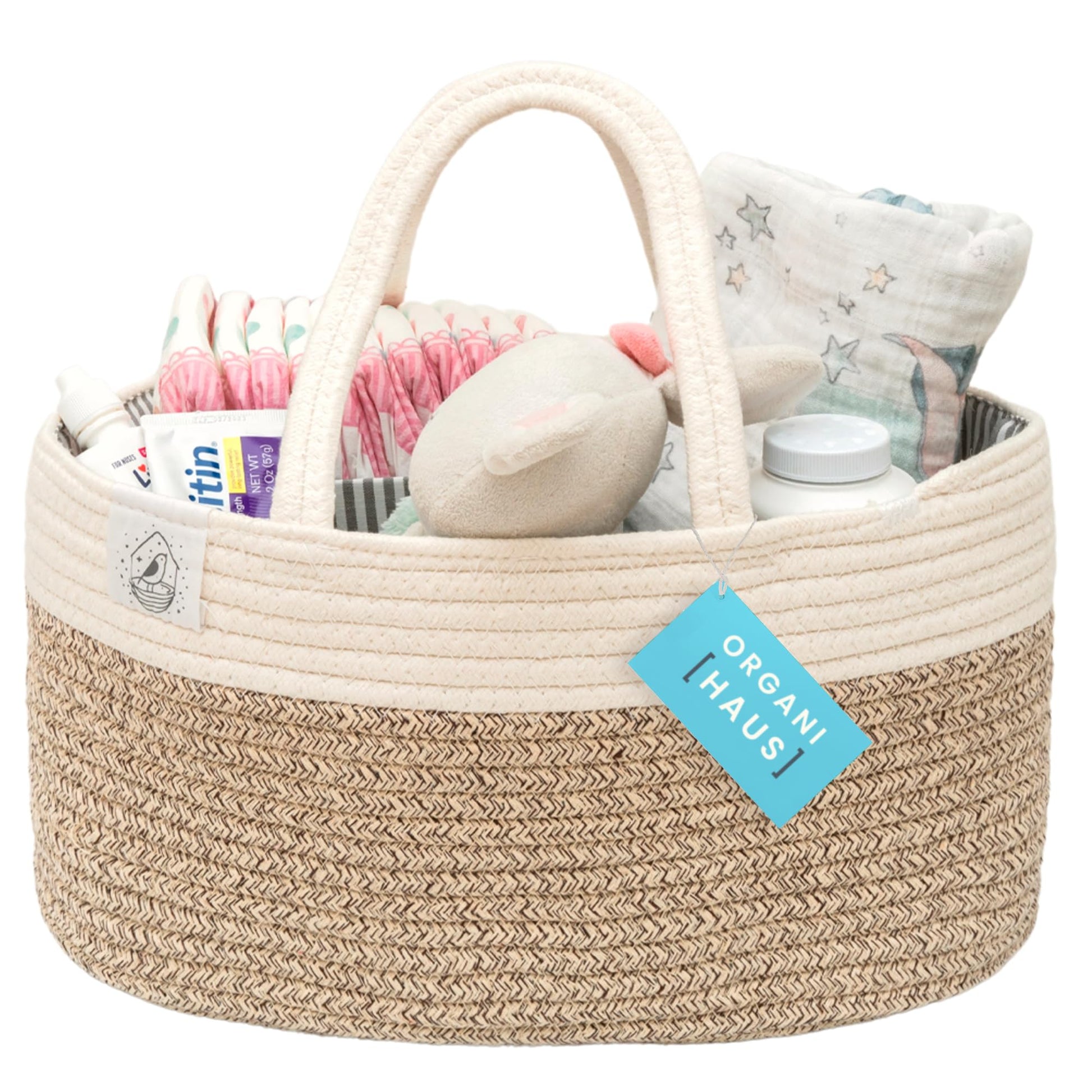 Organihaus Brown Baby Diaper Caddy Organizer For Changing Table, Baby Shower Basket, Car Diaper Basket Organizer, Diaper Caddy F