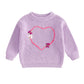 Baby Girl Cute Long Sleeve Heart Flowers Embroidery Oversized Sweater Toddler Valentine Outfit (Purple, 6-9 Months)