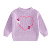 Baby Girl Cute Long Sleeve Heart Flowers Embroidery Oversized Sweater Toddler Valentine Outfit (Purple, 6-9 Months)