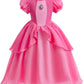 Princess Peach Costume For Little Girl'S Dress Up With Crown Gloves Wand Earrings - Princess Peach Dress For Kids 2T 3T