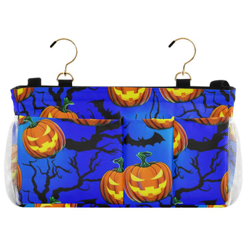 Burbuja Spooky Pumpkin Bedside Caddy Hanging Storage Organizer with 2 Straps and Hooks for Home College Dorm Bunk Bed Hospital B