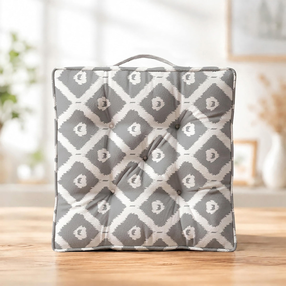 Oasis Home Collection Cotton Shell with Natural Cotton Printed Floor Cushion  Grey Ikat