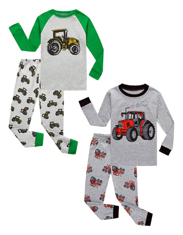 Family Feeling 4 Piece Baby Boys Long Sleeve Pajamas Sets 100% Cotton Tractor Pyjamas Toddler Infant Kids 12-18 Months Grey