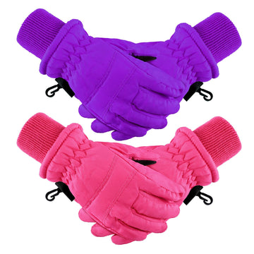 Boao 2 Pairs Kids Winter Ski Gloves Waterproof Warm Snow Mittens Full Finger Gloves For Toddlers Infants (Violet, Rose Red, 1-3