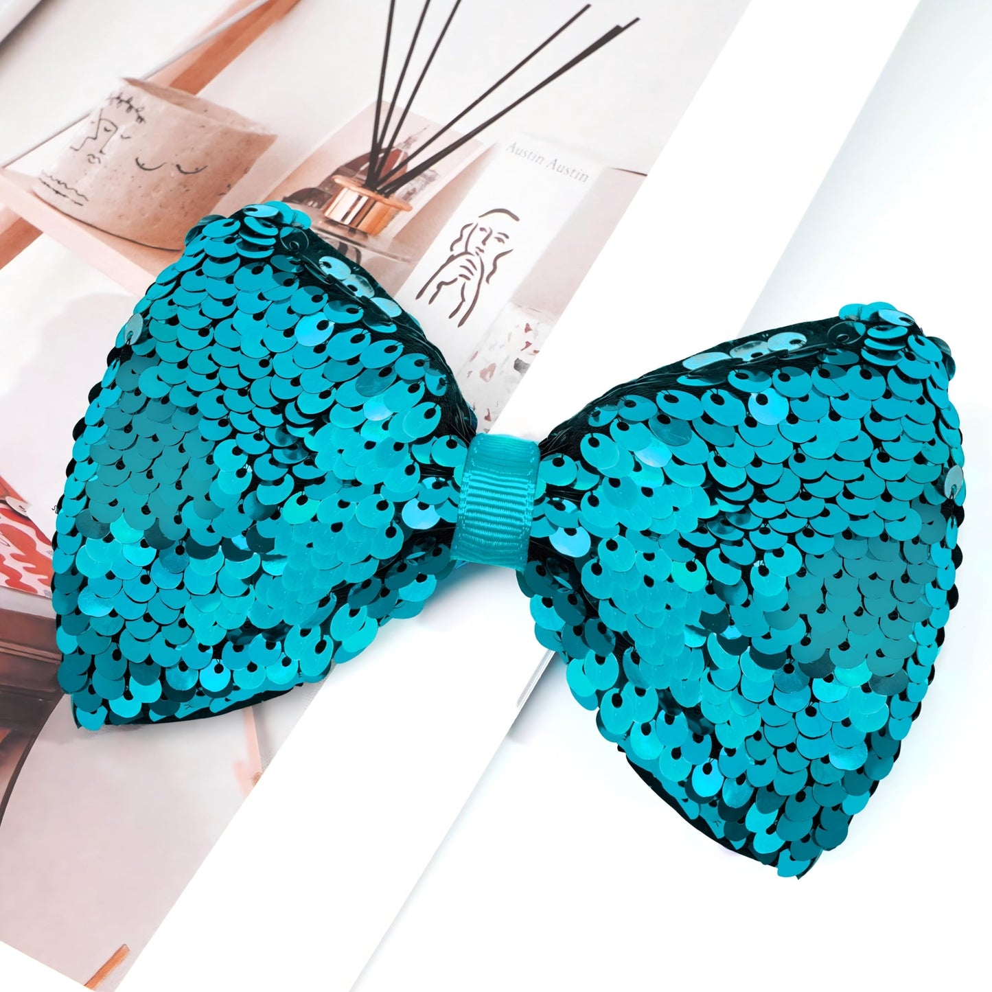 Bling Bows For Girls, Big 5 Inch Peacock Sequins Hair Bows Alligator Hair Clips Hair Accessory For Baby Girls Toddler Teens