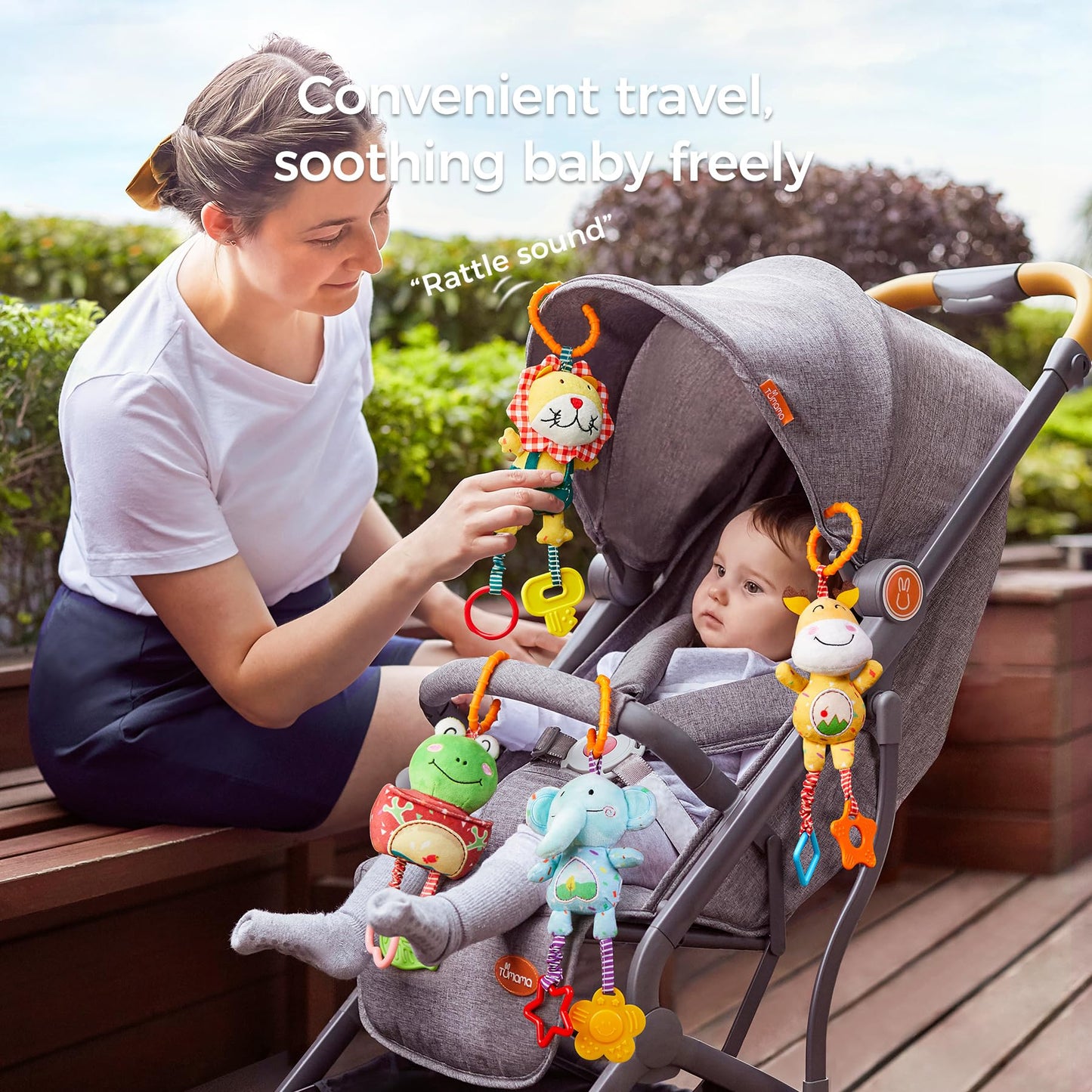 TUMAMA Baby Toys for 0, 3, 6, 9, 12 Months, Handbells Baby Rattles, Soft Plush Early Development Stroller Car Toys for Infant, N