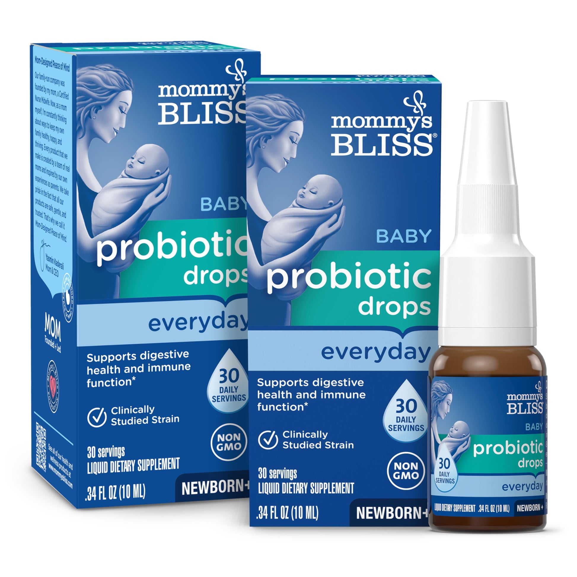 Mommy'S Bliss Baby Probiotic Drops, Daily Gas, Constipation And Colic Symptom Relief + Immune Support, Newborns & Up, 0.34 Fl Oz