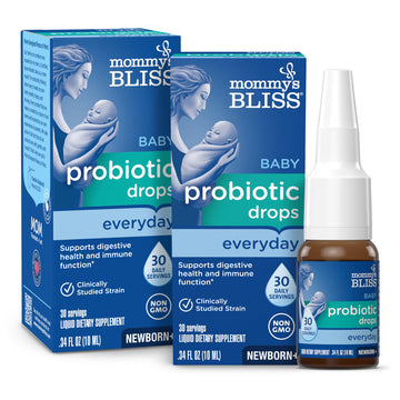 Mommy'S Bliss Baby Probiotic Drops, Daily Gas, Constipation And Colic Symptom Relief + Immune Support, Newborns & Up, 0.34 Fl Oz