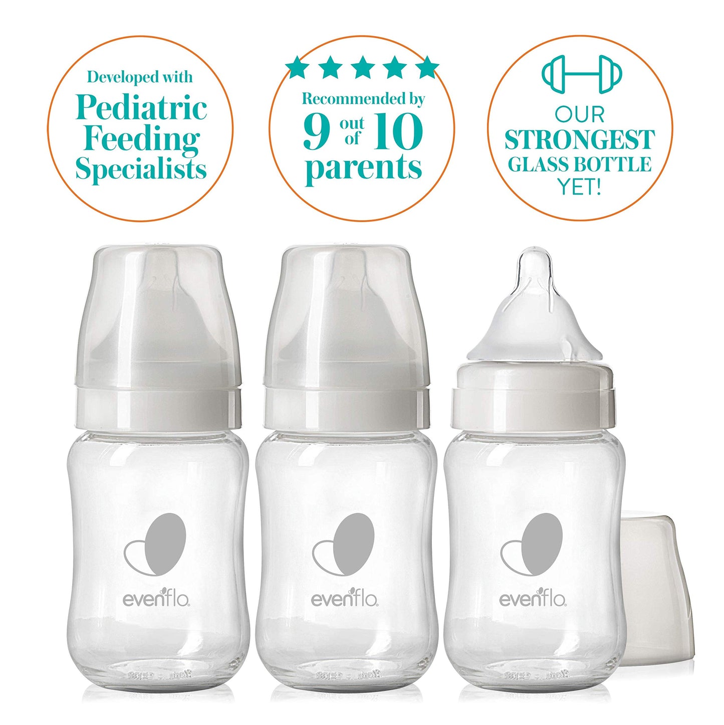 Evenflo Feeding Balance + Wide Neck Glass Bottles - 6Oz 3 Pack