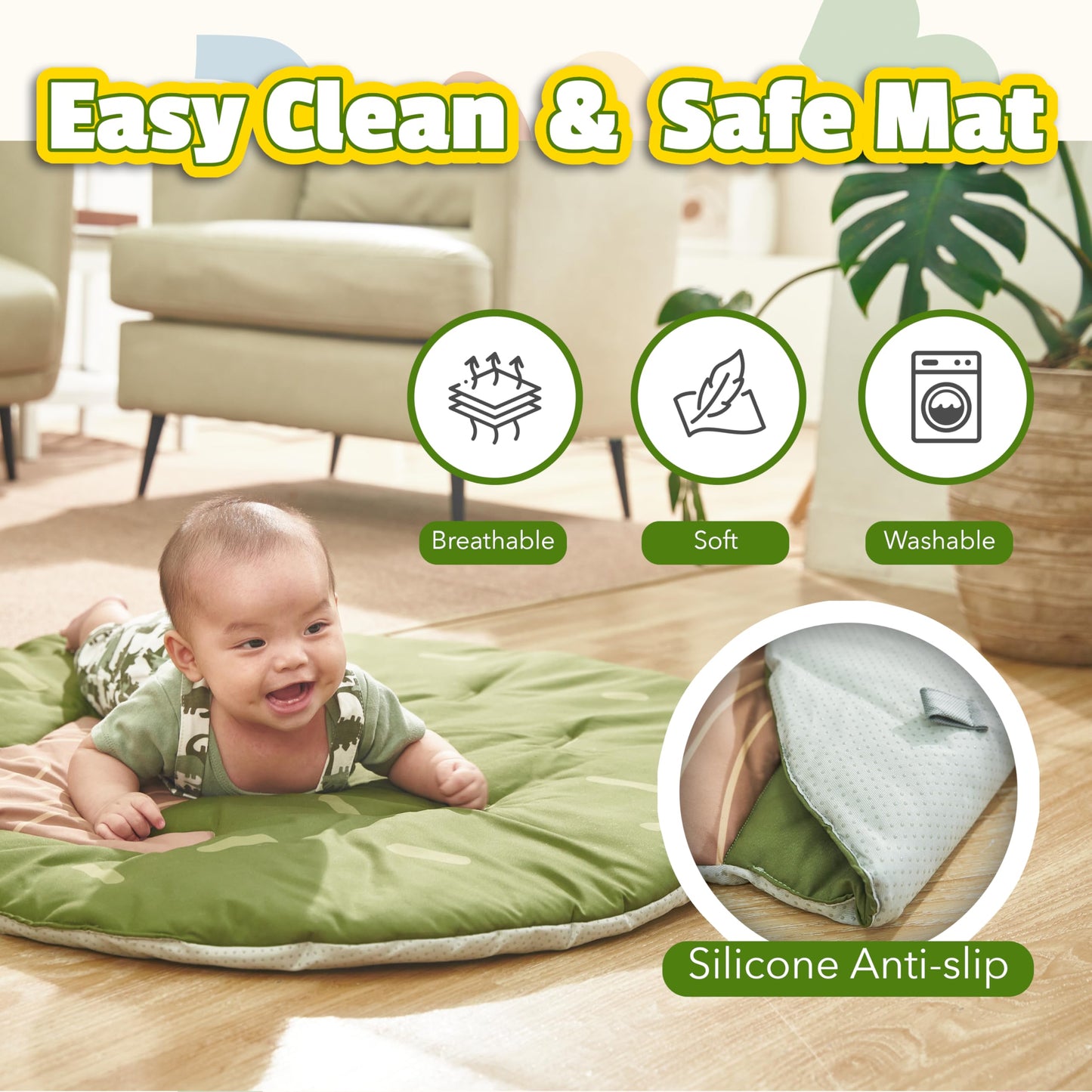 Tinitigies Baby Play Gym Mat - Jungle Safari Activity Mat With 8 Detachable Toys For Sensory Development - Thick, Oversized, Was