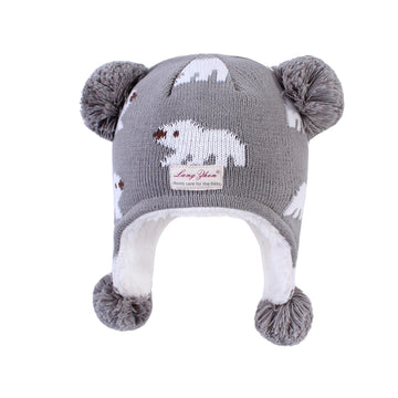 Langzhen Toddler Kids Infant Winter Hat,Earflap Knit Warm Cap Fleece Lined Beanie For Baby Boys Girls (Polar Bear - Grey, S(46-4