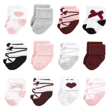 Hudson Baby Unisex Baby Cotton Rich Newborn And Terry Socks, Ballet, 0-6 Months