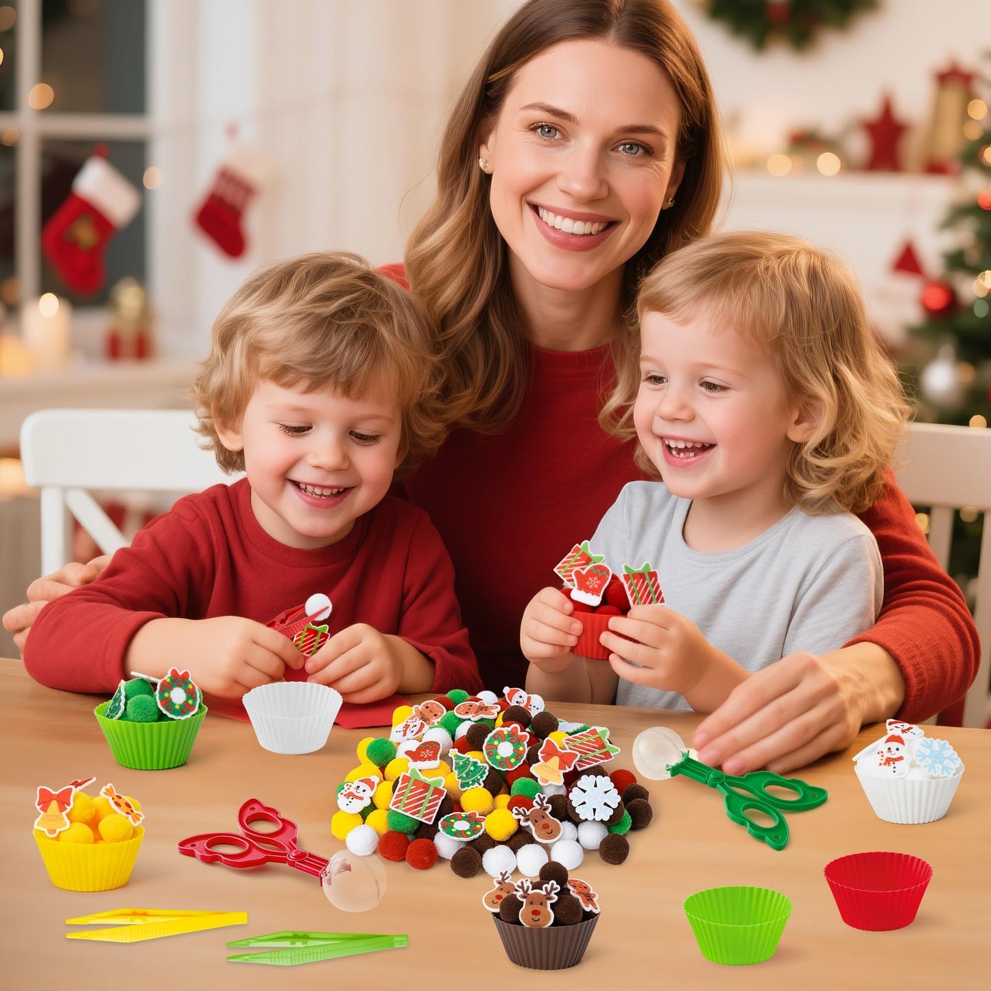 FFyhiinski Christmas Sensory Bin Fillers - 266Pcs Christmas Wintert Fine Motor Toys Counting Sorting Toys for Kids, Felt Xmas Tr