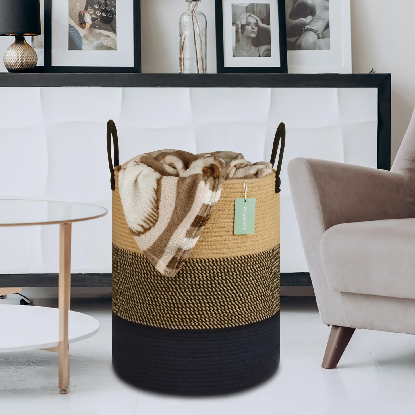 Bosroty Nursery Hamper, Large Blanket Basket, Tall Laundry Basket 65L, Laundry Hamper, Clothes Basket Laundry, Large Storage Bas