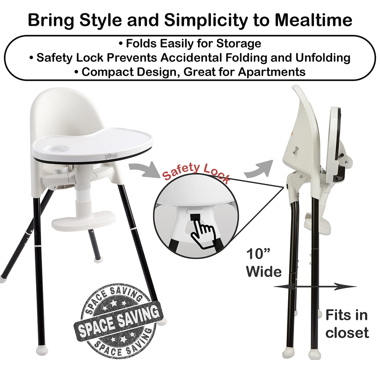 Primo Cozy Tot Deluxe Convertible Folding High Chair & Toddler Chair - Black, Black/White , 14X18X23.6 Inch (Pack Of 1)