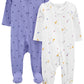 Simple Joys By Carters Baby Girls Cotton Footed Play, Pack Of 2 And Toddler Sleepers, Violet/Ivory Duck, 3-6 Months US