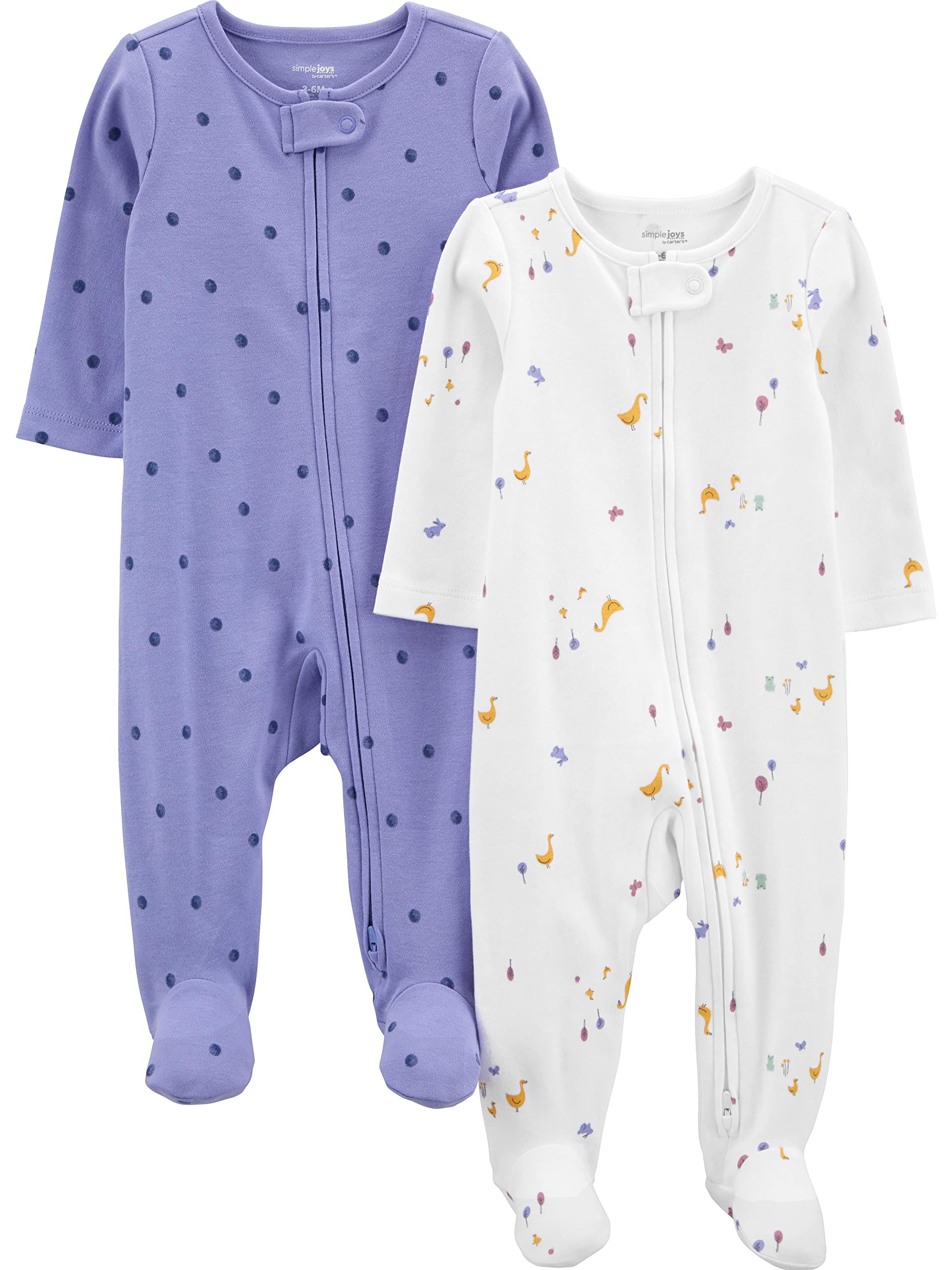 Simple Joys By Carters Baby Girls Cotton Footed Play, Pack Of 2 And Toddler Sleepers, Violet/Ivory Duck, 3-6 Months US