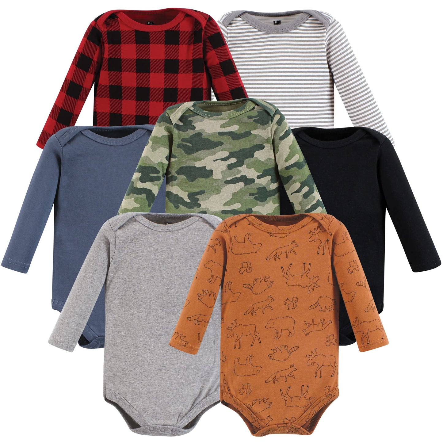 Hudson Baby Unisex Baby Cotton Long-Sleeve Bodysuits, Into The Woods Prints 7-Pack, 0-3 Months