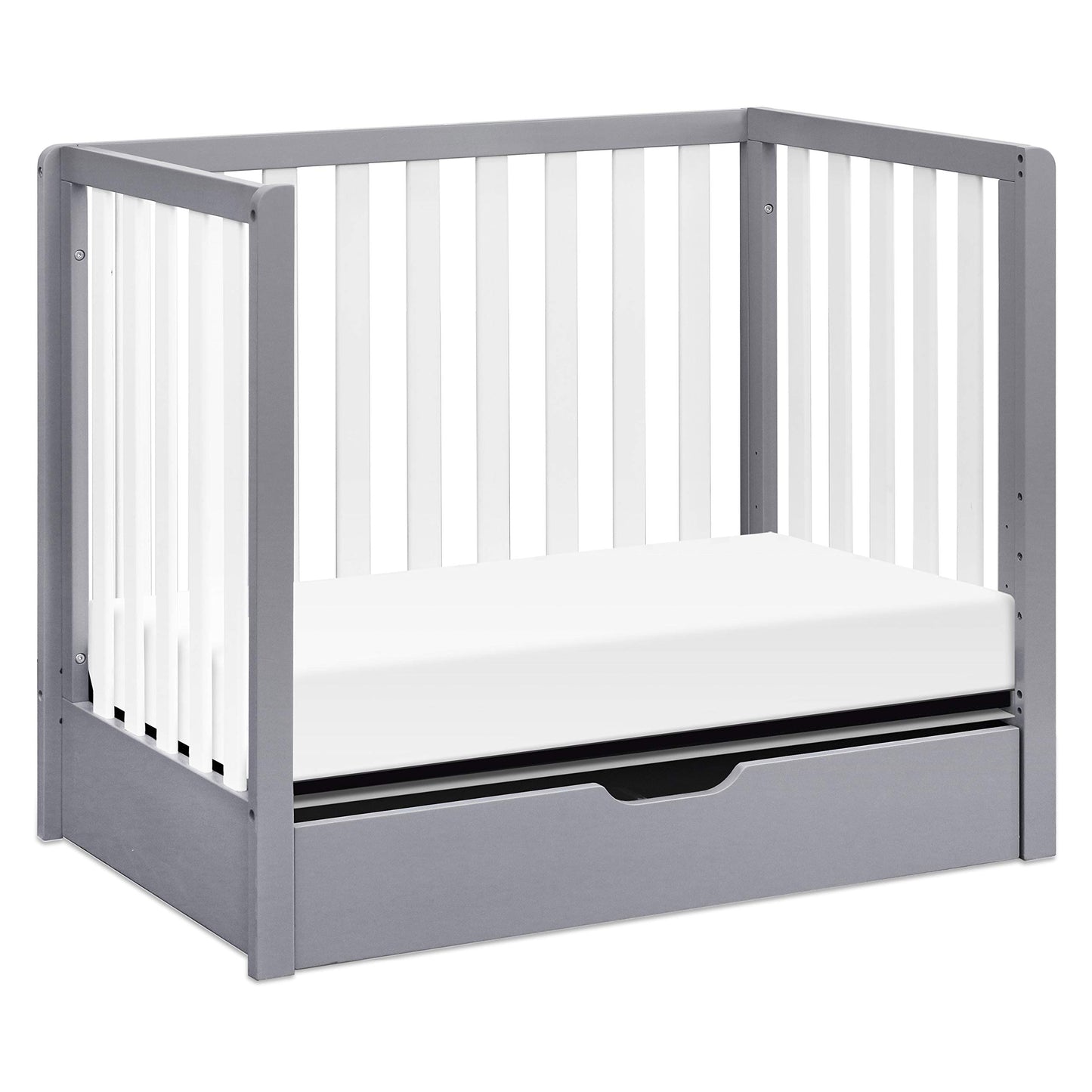 Carters by DaVinci Colby 4-in-1 Convertible Mini Crib with Trundle Drawer in Grey and White, Greenguard Gold Certified, Undercr