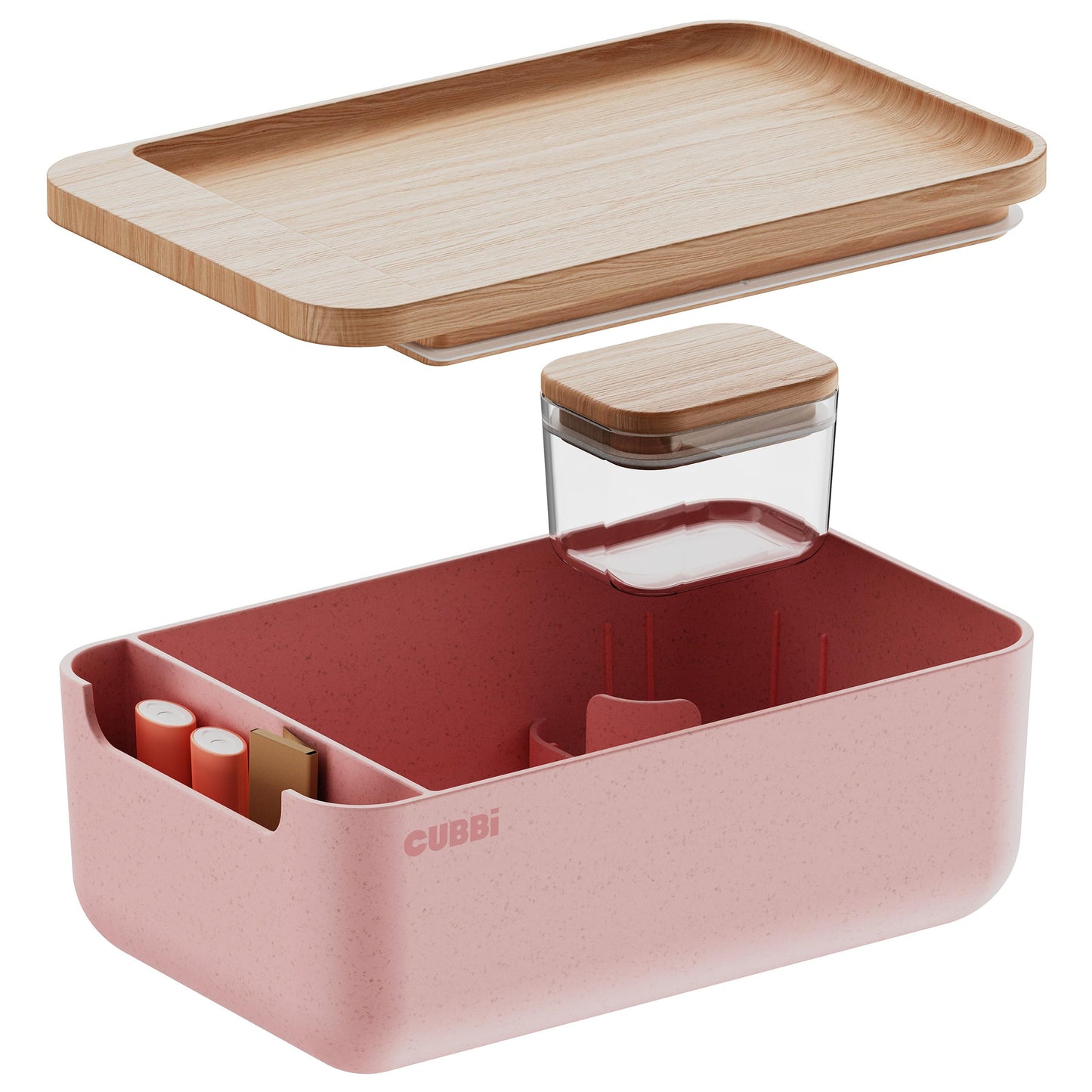 Cubbi - Airtight Box With Tray - Silicone Seals - 100% Air-Tight Storage Box With Accessories - Pink