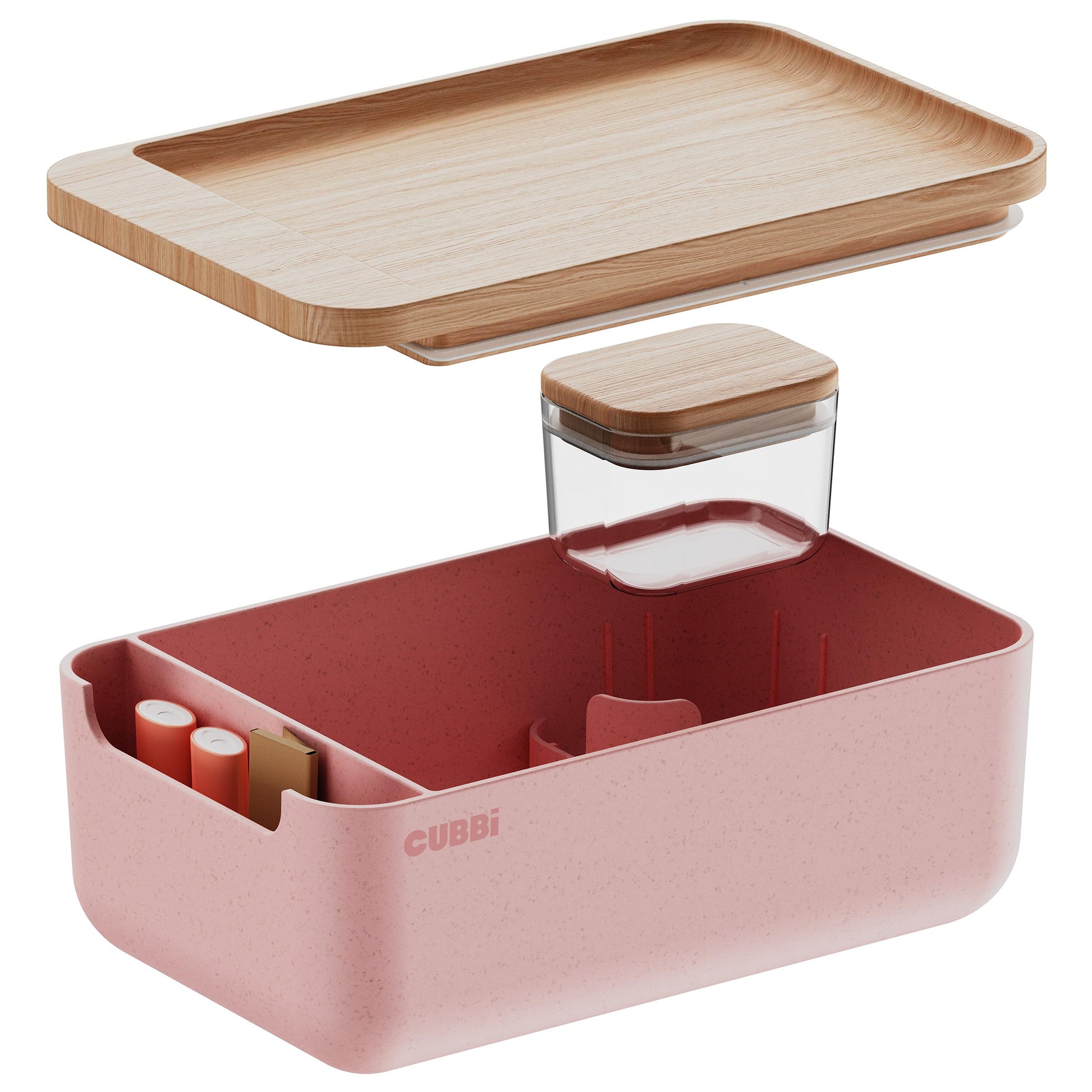 Cubbi - Airtight Box With Tray - Silicone Seals - 100% Air-Tight Storage Box With Accessories - Pink