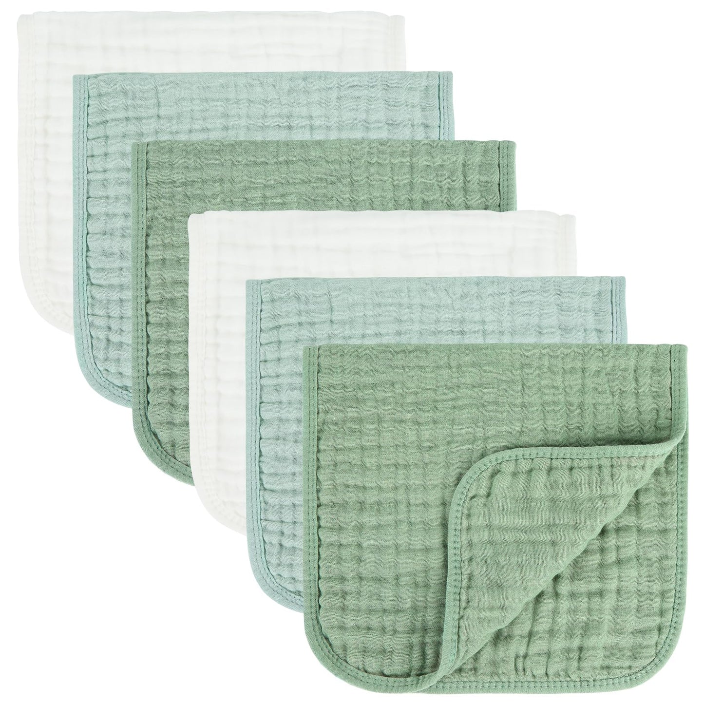 Migiol Baby Burp Cloth 100% Cotton Newborn Cotton Muslin Burp Cloth 10X20 Inches (White & Green 6 Pieces)