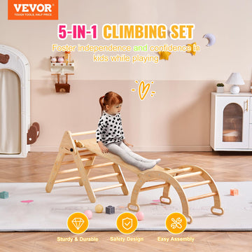 Vevor Pikler Triangle Set Climber 5 In 1, Toddler Climbing Toys Indoor Folding With Arch&Ramp&Ladder For Montessori Play Gym For