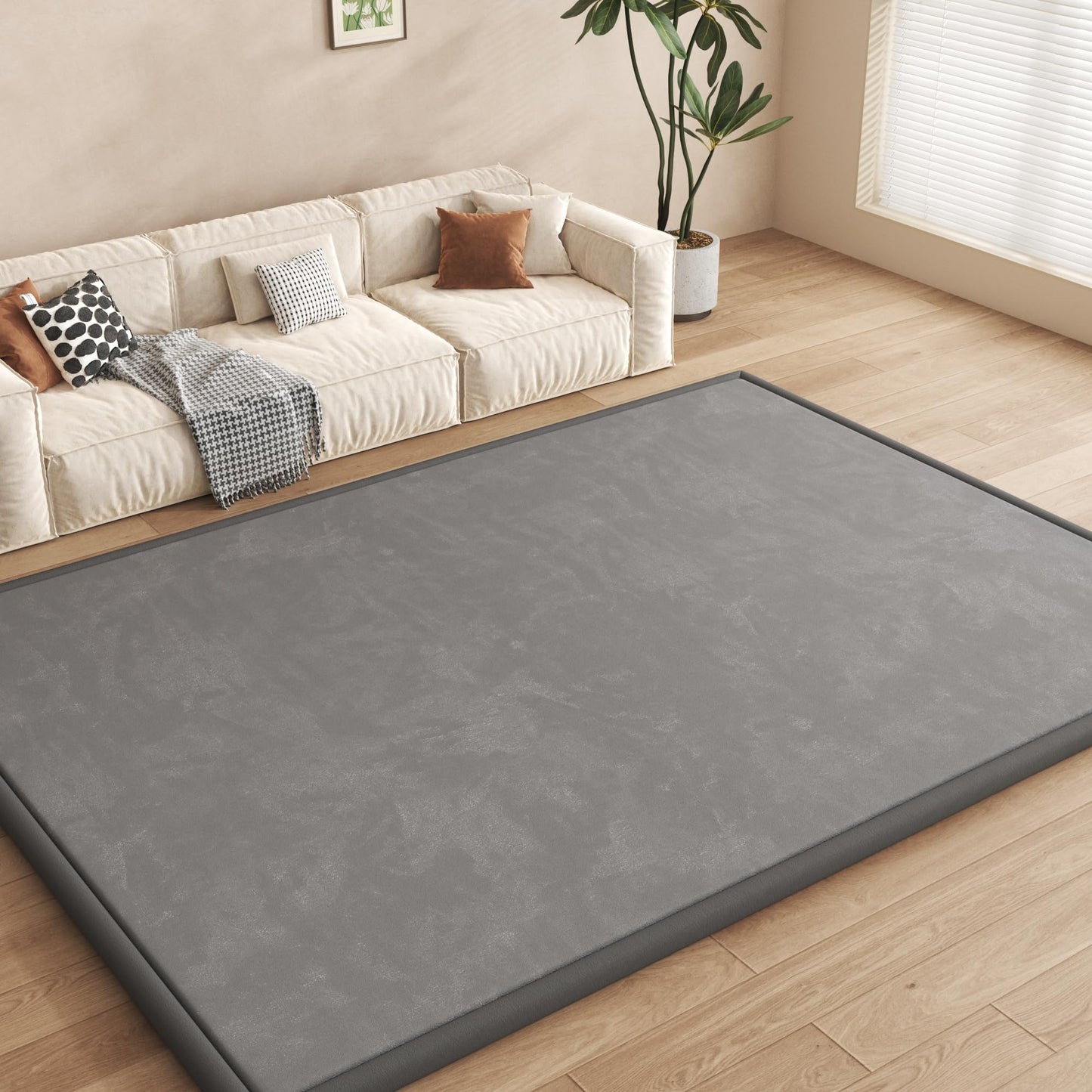 Baby Play Mat for Floor, 1.3 Thick Memory Foam Tummy Time Mat - Super Soft Coral Velvet Nursery Rug with Non-Slip Backing, Cra