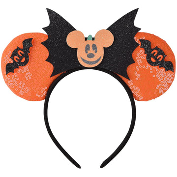 Eisyaa Halloween Minnie Ears Bow Headbands, Sequin Mickey Ears Halloween Bat Headband Glitter Party Princess Decoration Cosplay