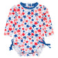 Rufflebutts Baby Girls Upf 50+ Sun Protection Novelty Print Long Sleeve One Piece Rash Guard Swimsuit With Zipper - Lavender Sun