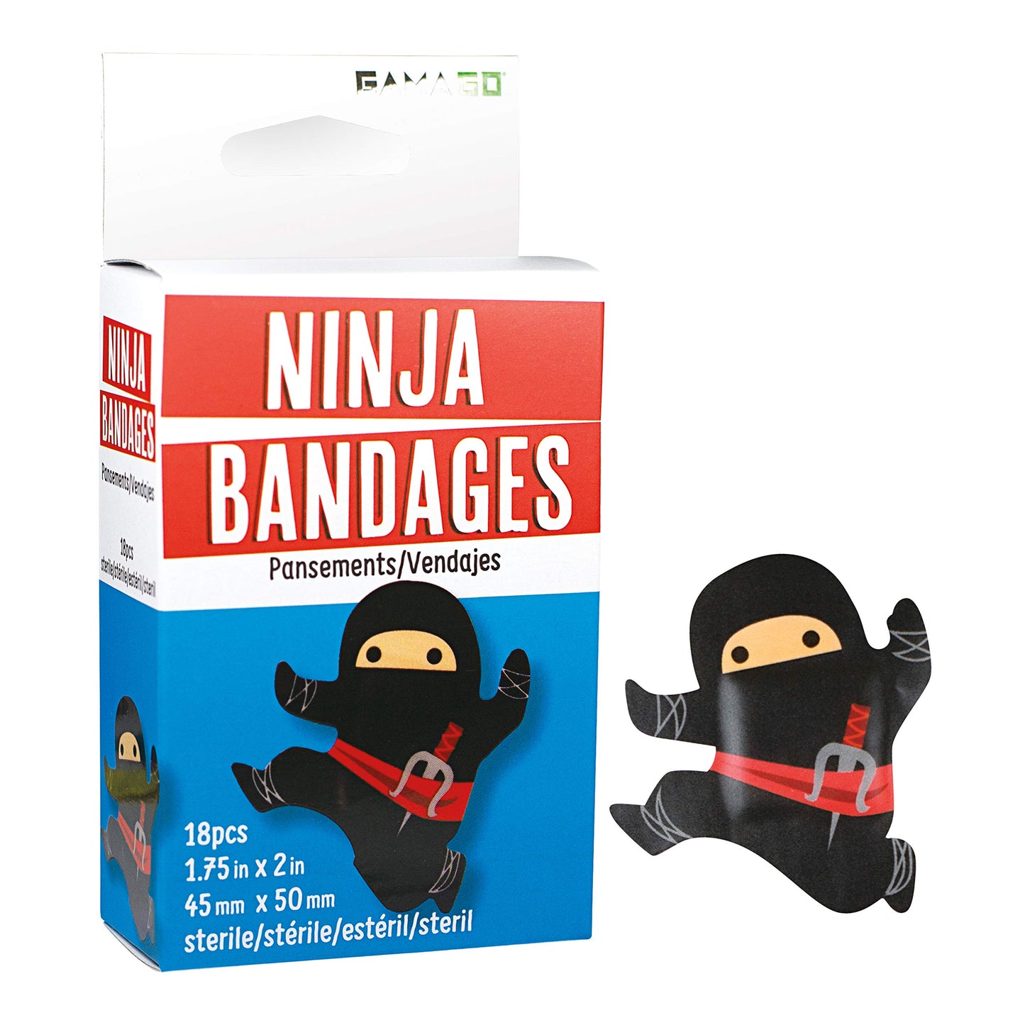 GAMAGO Ninja Bandages for Kids & Kidults - Set of 18 Individually Wrapped Self Adhesive Bandages - Sterile, Latex-Free & Easily 