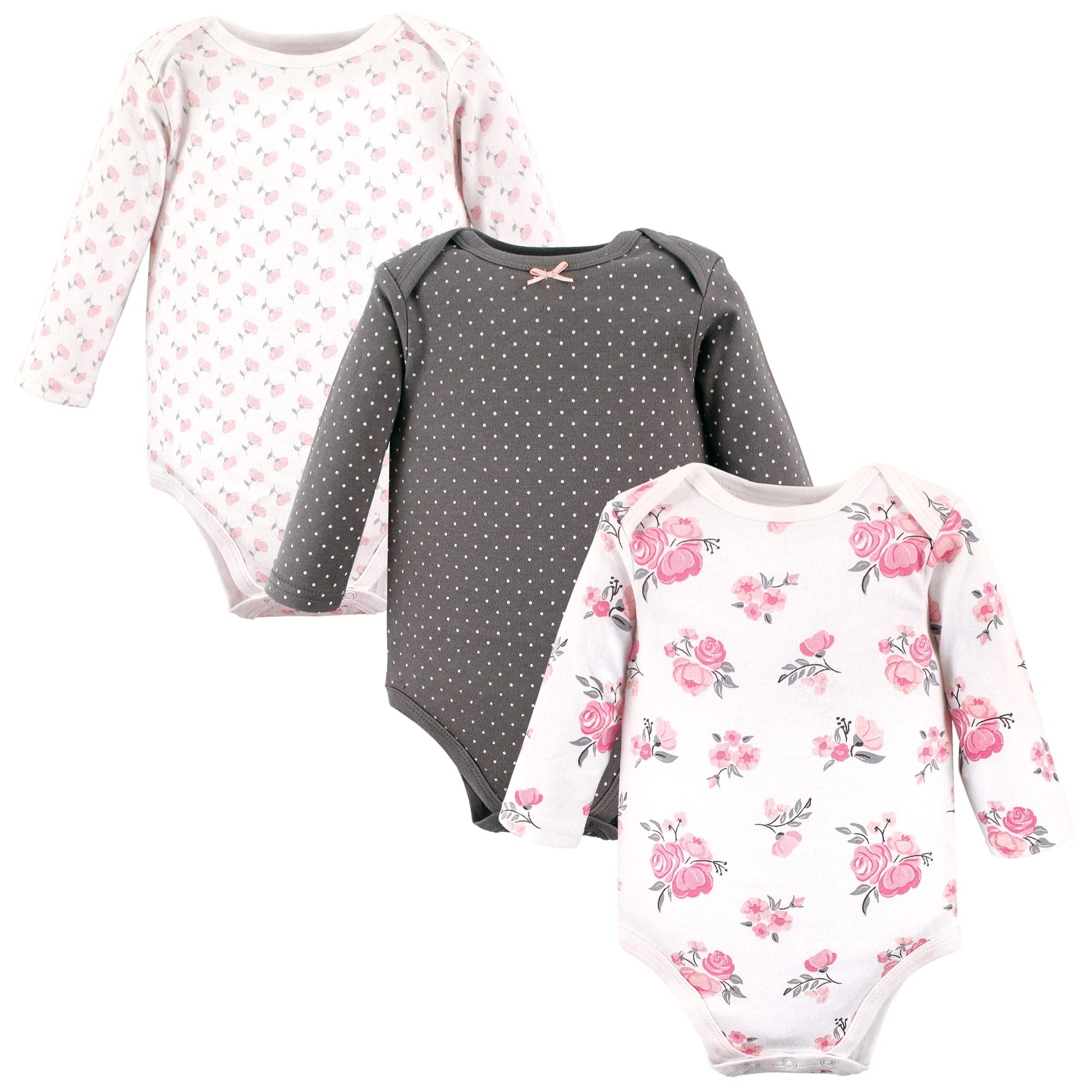 Hudson Baby Unisex Baby Cotton Long-Sleeve Bodysuits, Basic Pink Floral, 6-9 Months