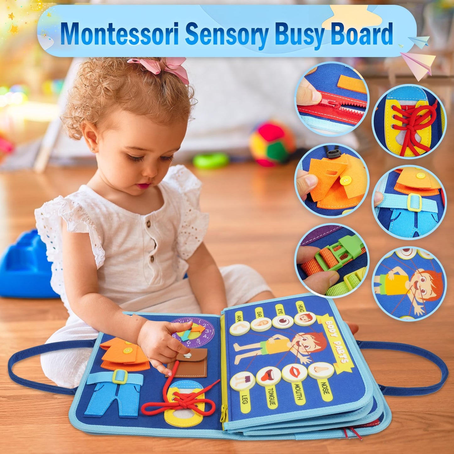 Busy Board for 1 2 3 4 Year Old Toddler Montessori Busy Book Sensory Learning Toys for Boys Girls Preschool Toy Birthday Idea Gi