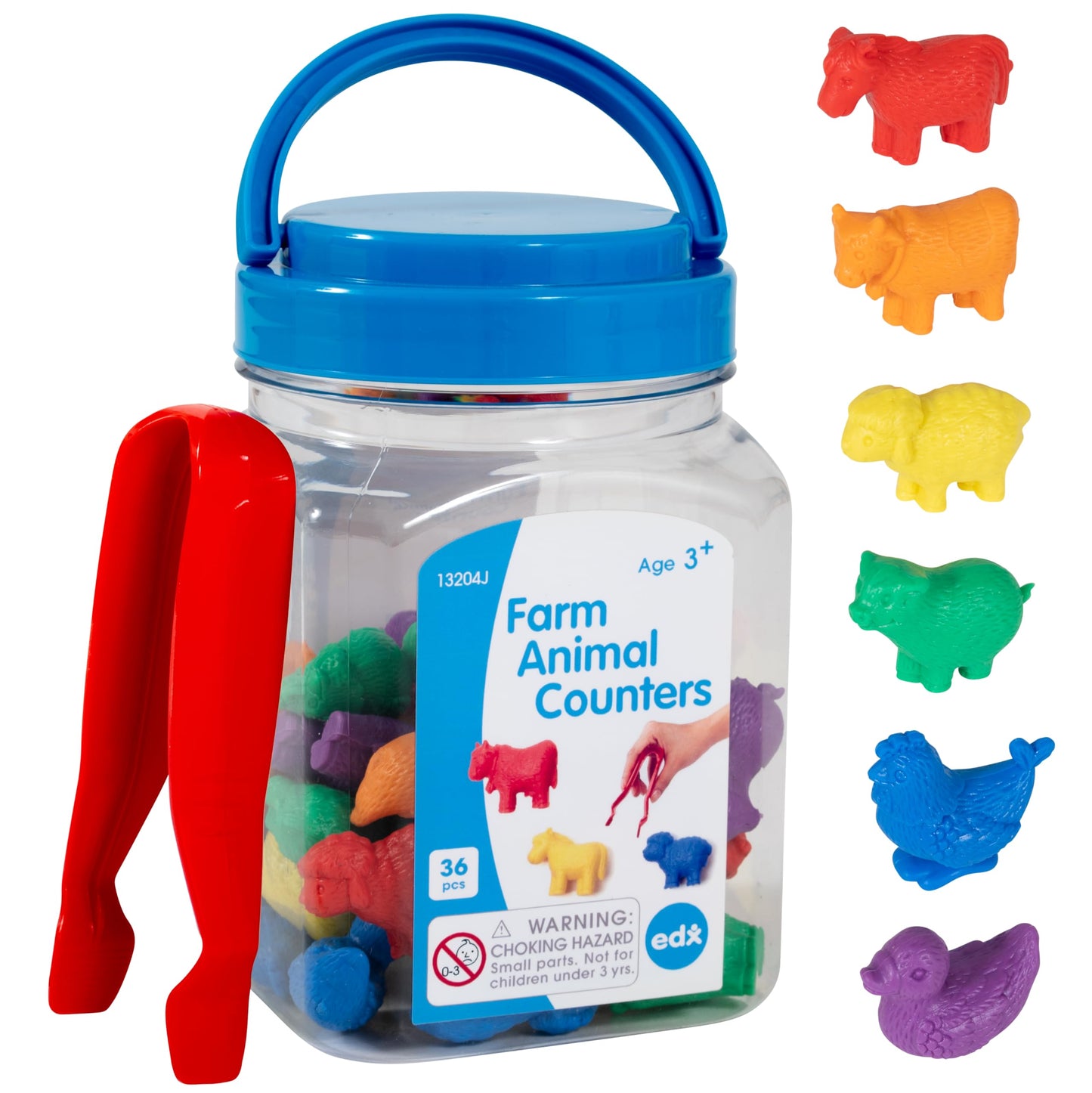 edxeducation - 13204 Farm Animal Counters - Mini Jar Set of 36 - Learn Counting, Colors, Sorting and Sequencing - Math Manipulat
