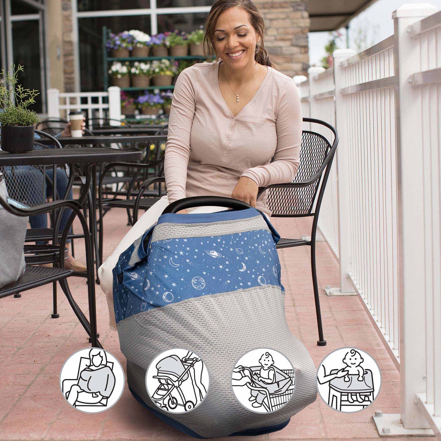 Boppy 4 And More Multi-Use Cover, Blue Starry Sky, Quick-Dry Upf 50+ Knit And Breathable Mesh, Versatile For Car Seat Canopy, Nu