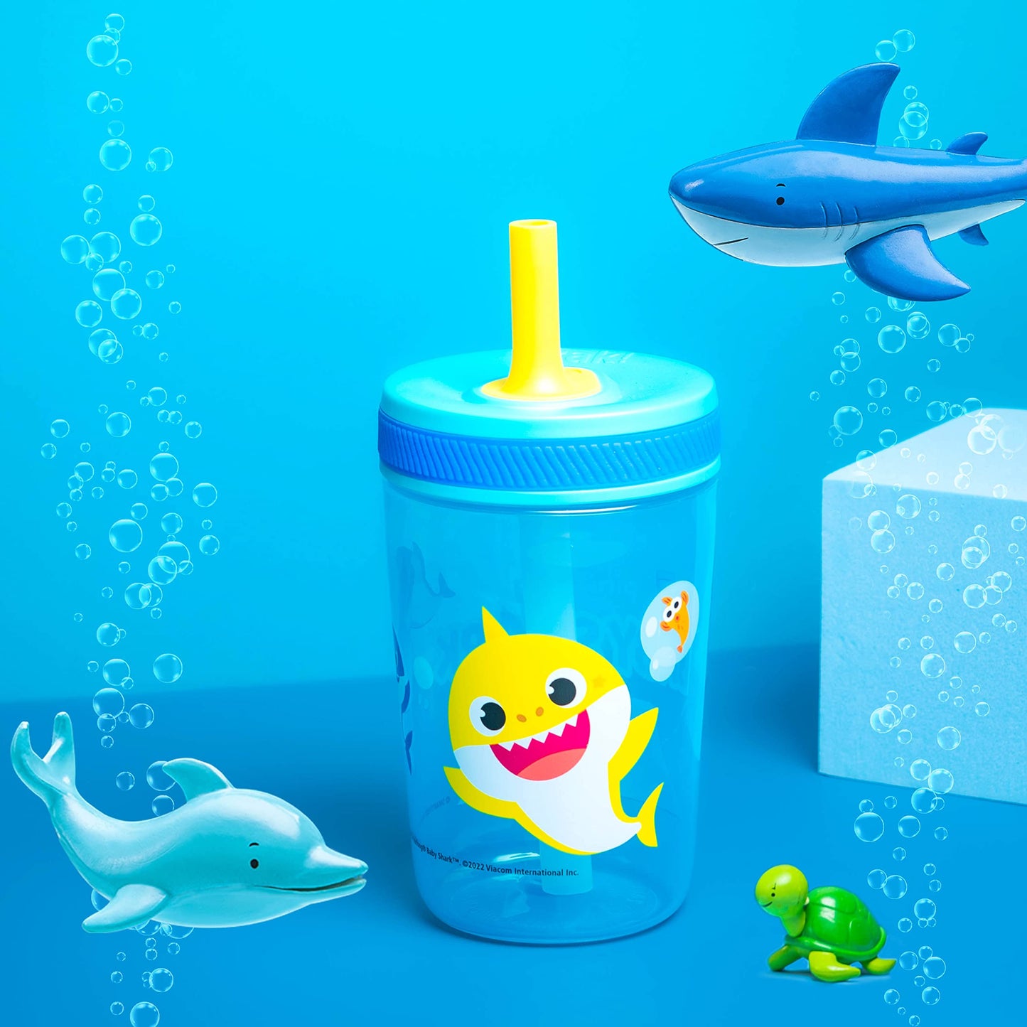 Zak Designs 15Oz Baby Shark Kelso Tumbler Set, Bpa-Free Leak-Proof Screw-On Lid With Straw Made Of Durable Plastic And Silicone,