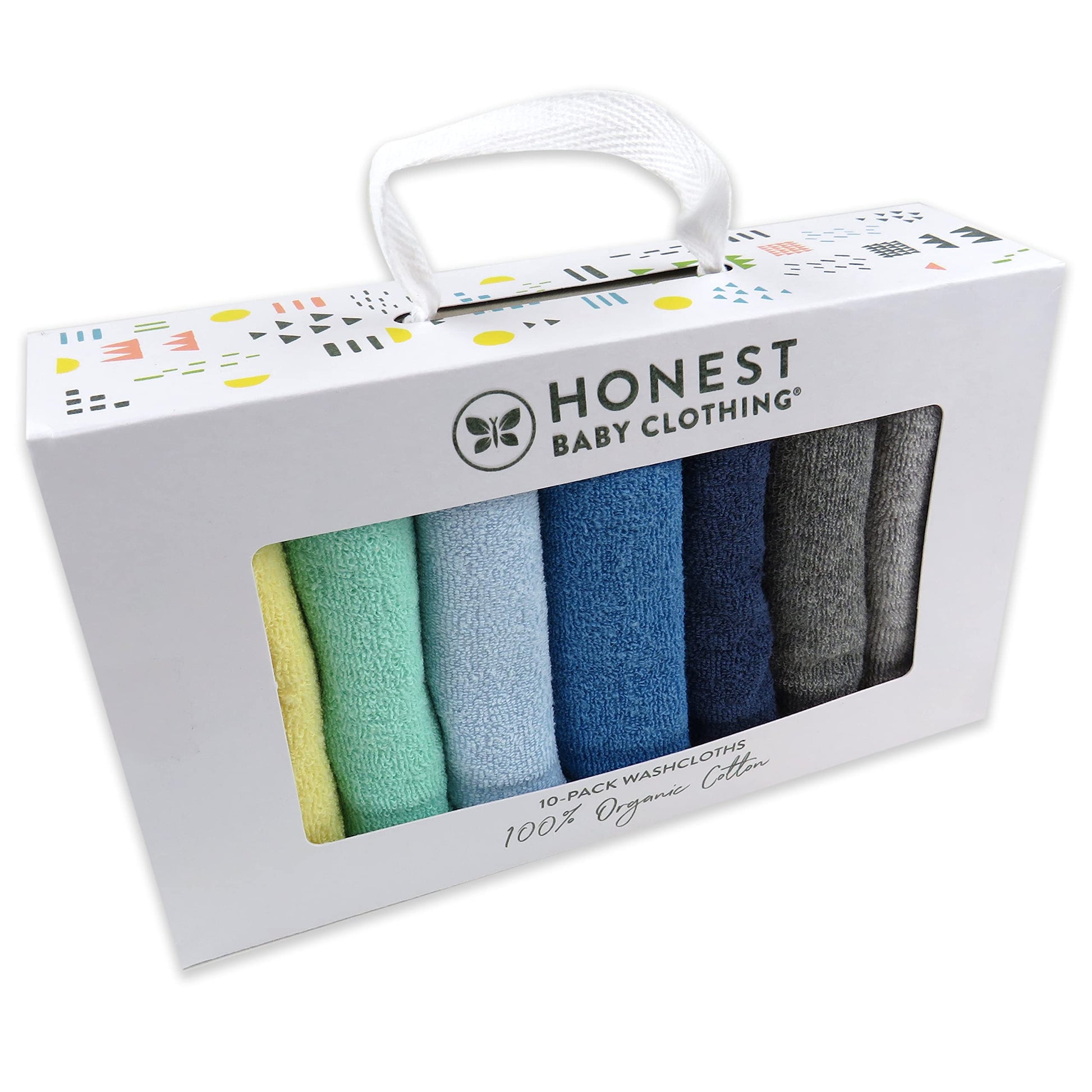 Honestbaby 10-Pack Organic Cotton Baby-Terry Wash Cloths, Rainbow Blues, One Size