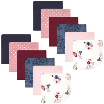 Hudson Baby Unisex Baby Flannel Cotton Washcloths, Dusty Rose Floral 12 Pack, One Size
