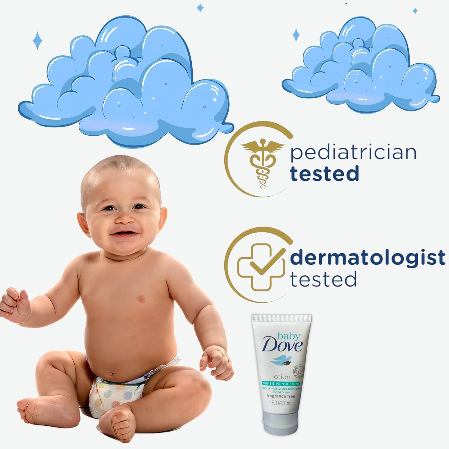 Baby Dove Sensitive Moisture Baby Lotion, 3 Pk Hypoallergenic Fragrance-Free For Sensitive Skin, Moisturizing Unscented Baby Lot