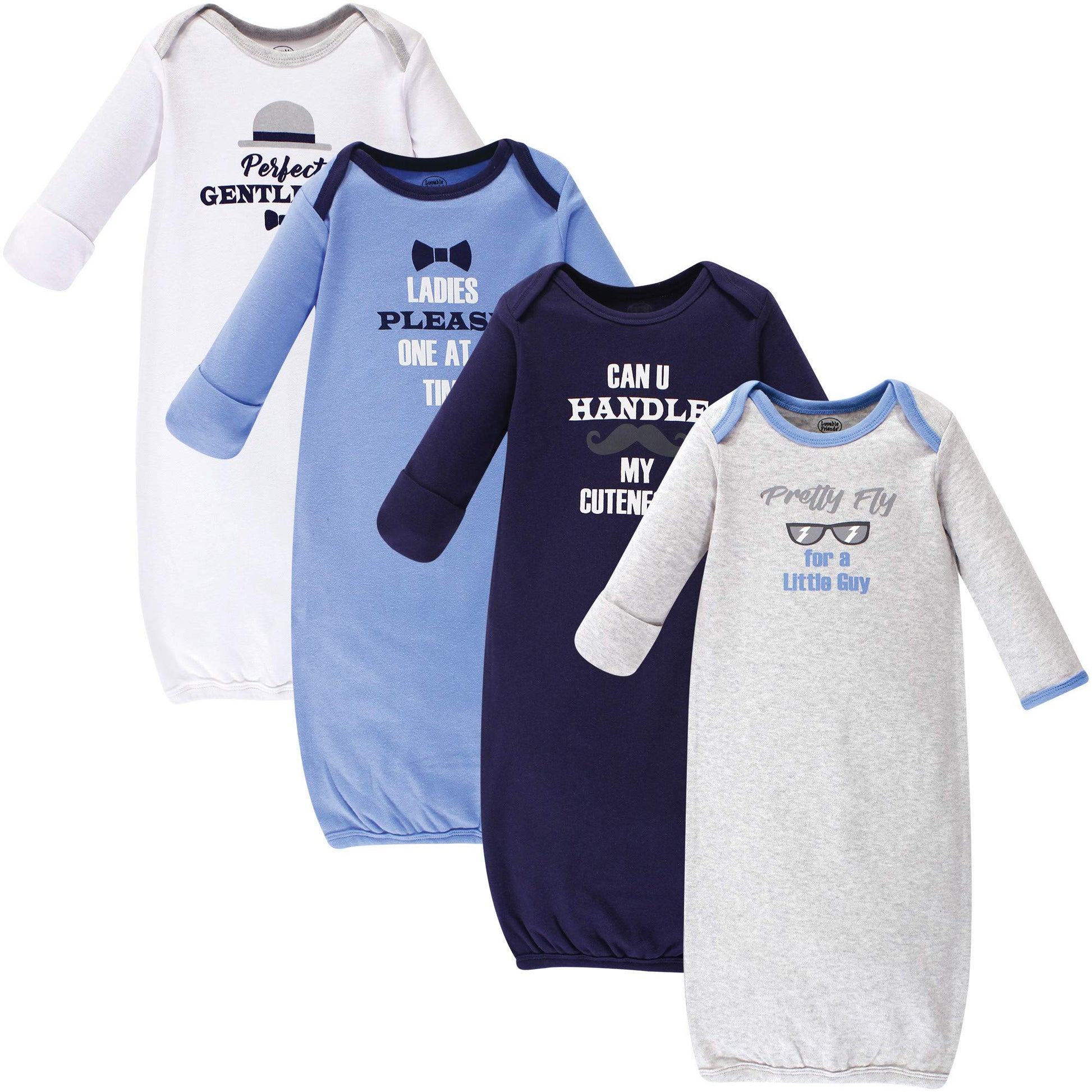 Luvable Friends Unisex Baby Cotton Gowns, Gentleman, 0-6 Months Us
