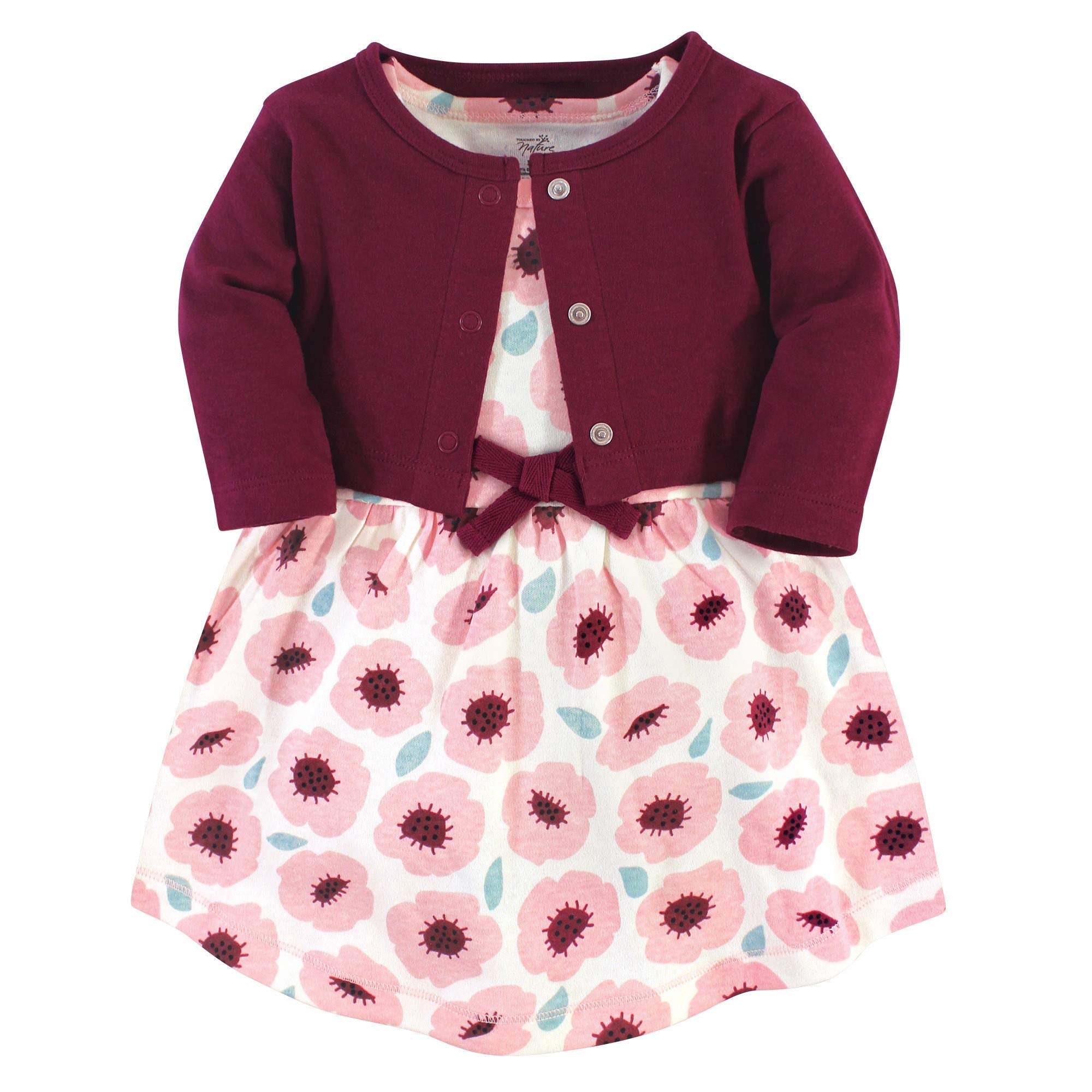 Touched By Nature Baby Girls' Organic Cotton Dress And Cardigan, Blush Blossom, WBBAPB07VJHT14W