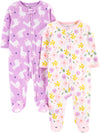 Simple Joys By Carter'S Baby Girls' Fleece Footed Sleep And Play, Pack Of 2, Purple Llama/White Floral, Newborn